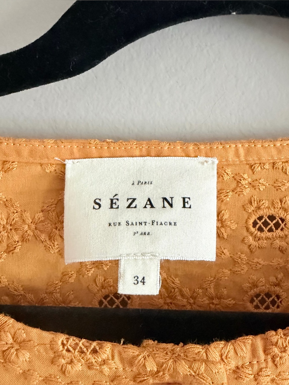 Sezane Paris Mustard Ruffle Eyelet Blouse - Women's Top - Picture 2 of 5